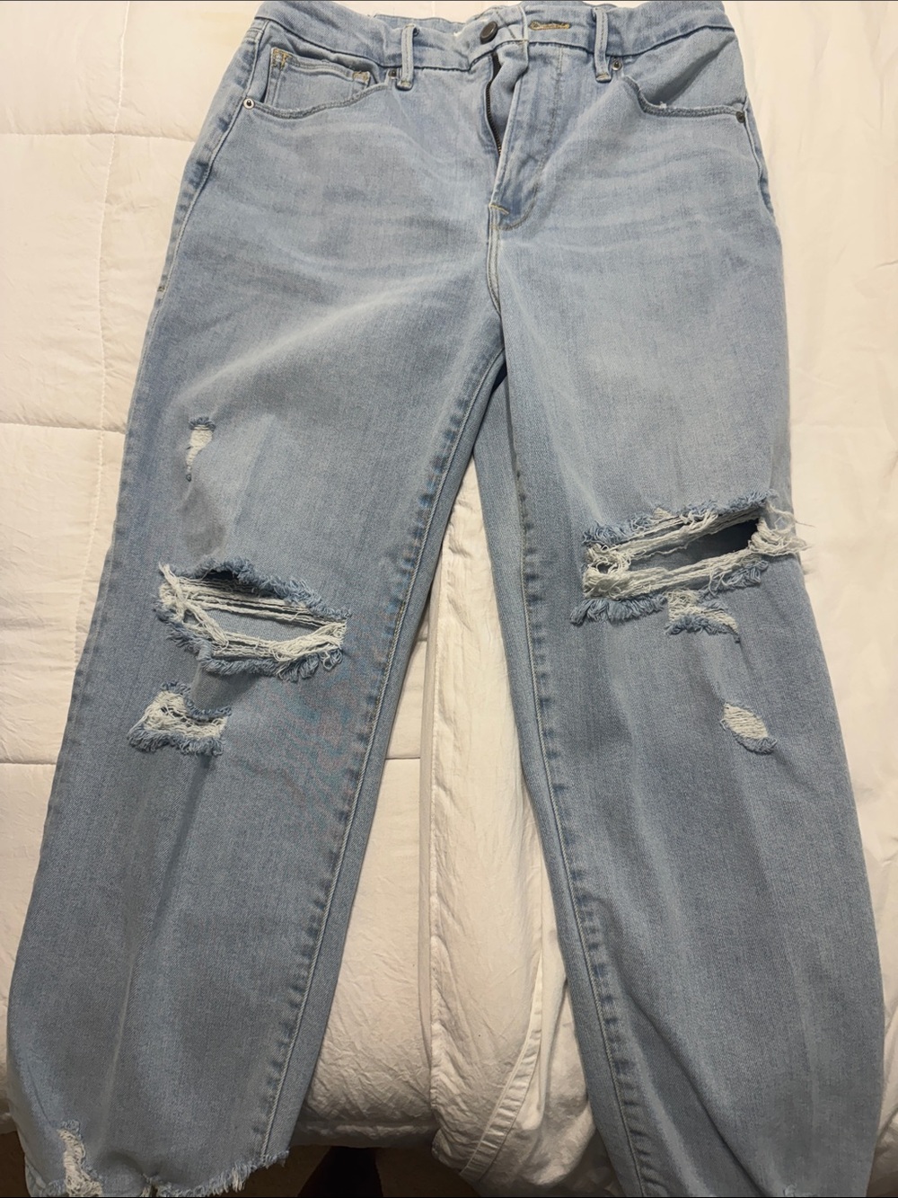 Good American Light Blue Distressed Boyfriend Jeans